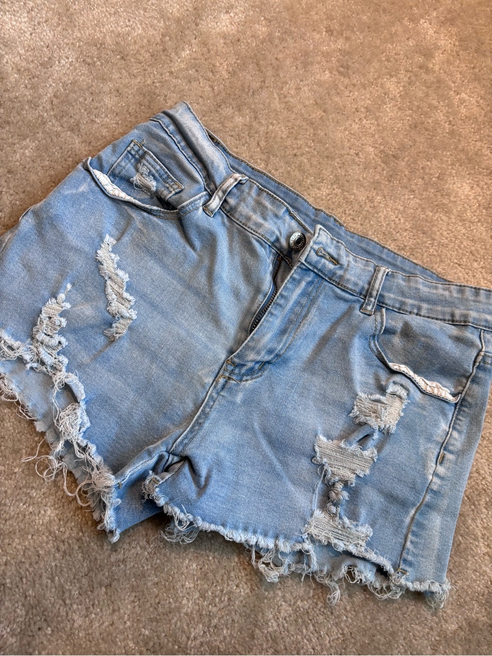 SHEIN Light Blue Distressed Denim Shorts